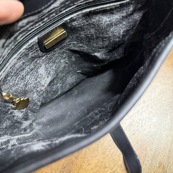 Vintage Gucci Horse Shoe Shoulder Bag Black Leather Canvas Monogram Authentic - Picture 12 of 16